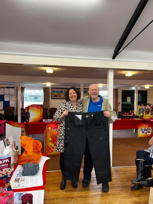 Consultant Jo West with Neil Brailsford and his old 5XL trousers.