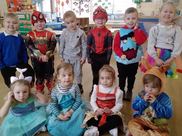 Children dressed as colourful characters for World Book Day