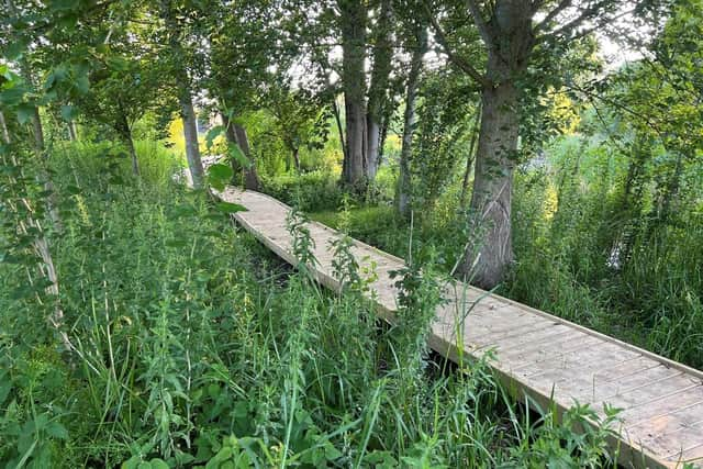 The extended boardwalk at Lollycocks Field, Sleaford.