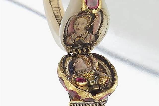 Elizabeth's famous Chequer’s ring which held a portrait of Anne Bolyen inside. Photo: Lion Television
