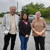 Wragby residents who want a reduced speed limit on Horncastle Road. From left: Peter Emmett, Councillor Ruchira Yarsley and Rhonda Ledger. Credit: LDRS