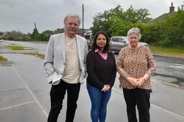 Wragby residents who want a reduced speed limit on Horncastle Road. From left: Peter Emmett, Councillor Ruchira Yarsley and Rhonda Ledger. Credit: LDRS