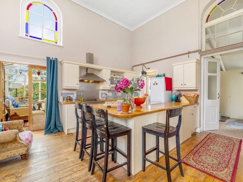 The kitchen area.