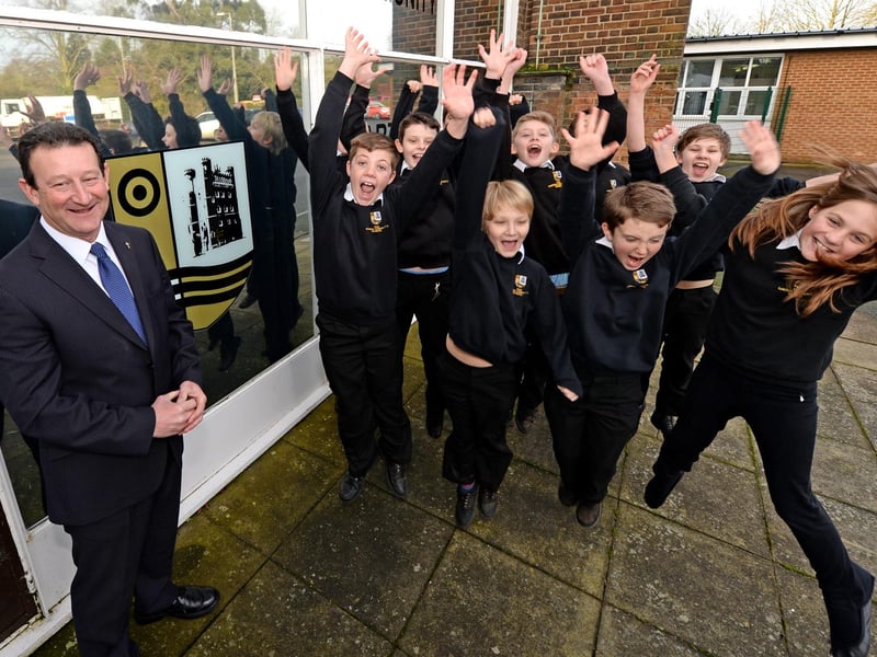 Gartree Community School, in Tattershall, celebrating plans to become an academy under the David Ross Education Trust. Pictured with pupils is headteacher Paul MacLeod.