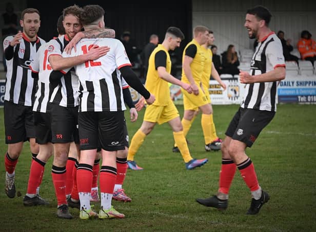 Brigg Town will be hoping to celebrate in the play-offs by the end of the season. Photo: Anna Backstrom/Brigg Town FC.