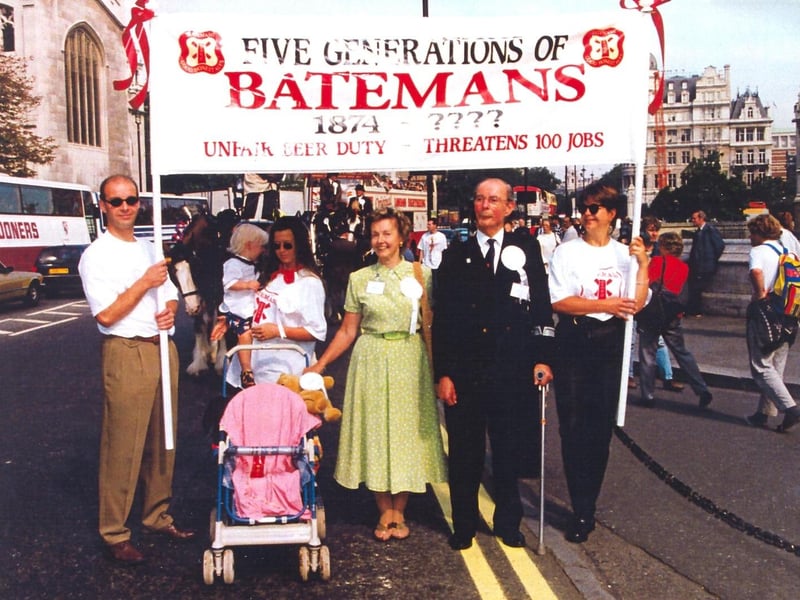 The Bateman family protesting at the Houses of Parliament regarding beer duty.
