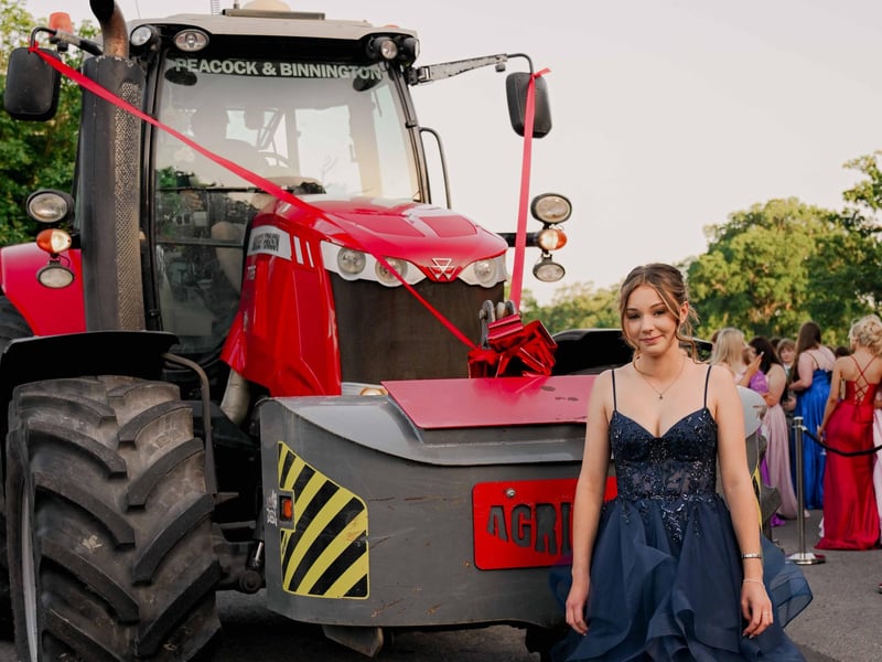 An agricultural arrival at the Louth Academy Prom event.