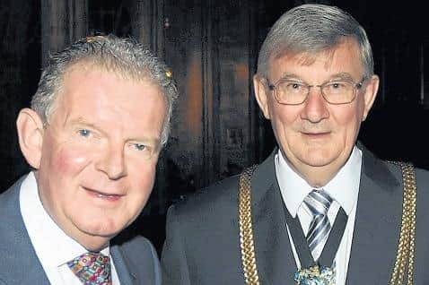 John Motson at St Botolph's Church, in Boston, in 2008, with the then Mayor of Boston Coun Peter Bedford.