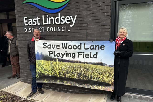 Campaigners outside the ELDC offices in Horncastle. Photo: James Turner