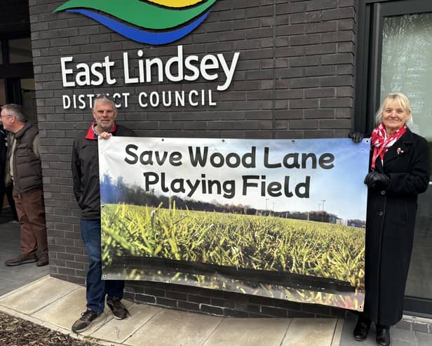 Campaigners outside the ELDC offices in Horncastle. Photo: James Turner