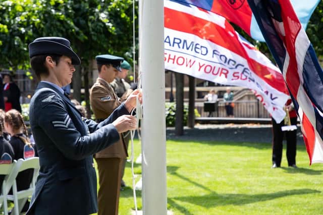 Dianne Smith at the flag raising ceremony at the House of Commons for Armed Forces Week. Photo: Sgt Jimmy Wise RAF – UK MOD © Crown copyright 2022.