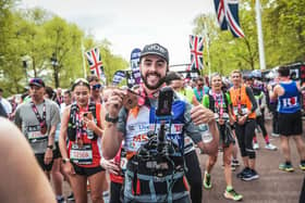 Joe Ramsden finishing the London Marathon.