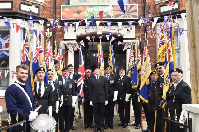 Members of the Lincolnshire Royal British Legion outside the New Park Club,  headquarters of the Skegness branch.