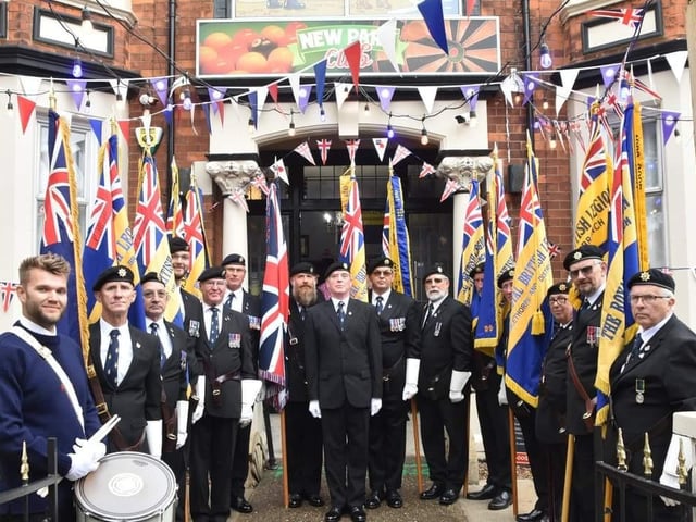Members of the Lincolnshire Royal British Legion outside the New Park Club, headquarters of the Skegness branch.