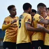 Boston United celebrate Keaton Ward's winner.