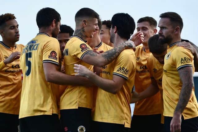 Boston United celebrate Keaton Ward's winner.