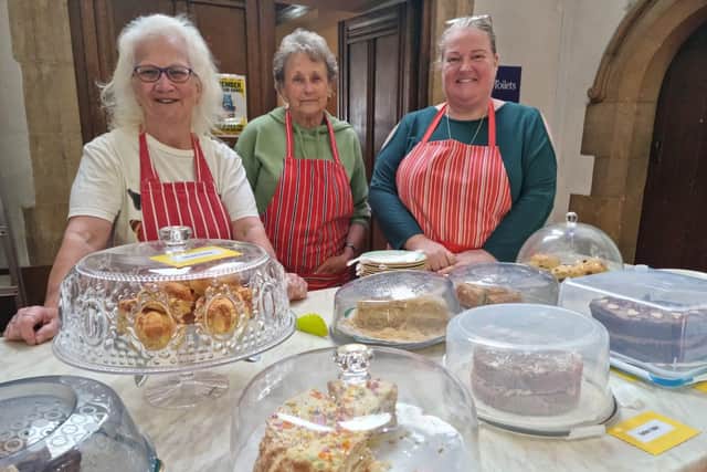 Volunteers at St Matthew's Church, Skegness, ready to serve delicious cakes and snacks are (from left) Marion Smith, Jan Pendrigh and Angela Hicks - and they say they are really good prices too!
