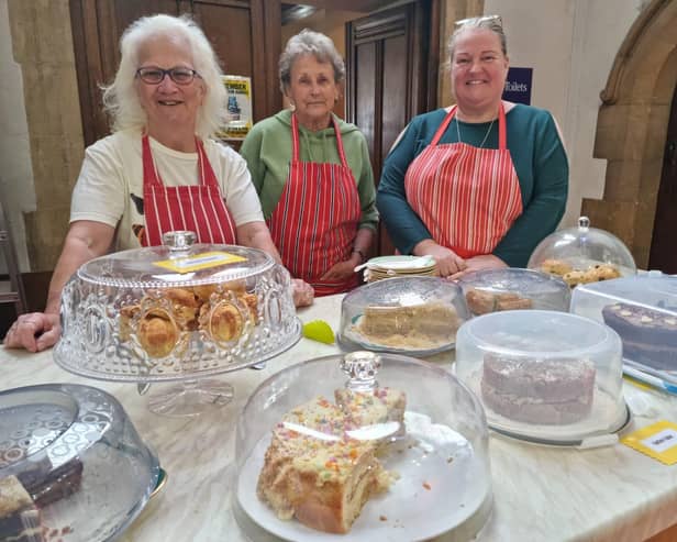 Volunteers at St Matthew's Church, Skegness, ready to serve delicious cakes and snacks are (from left) Marion Smith, Jan Pendrigh and Angela Hicks - and they say they are really good prices too!