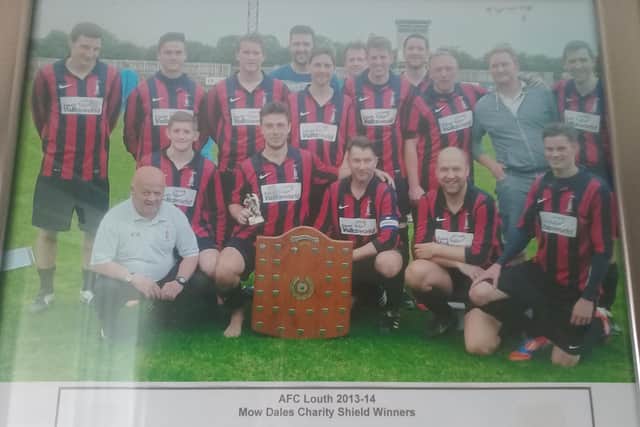 AFC Louth winning the Charity Shield in 2013/14 with Ken Westerby as manager (front left).