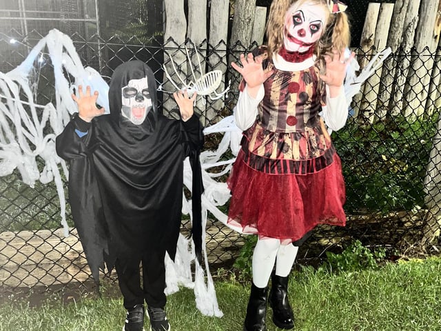 Looking scary at Wolds Wildlife Park, Oliver Sutemire, 6 and Emilie Sutemire, 8.
