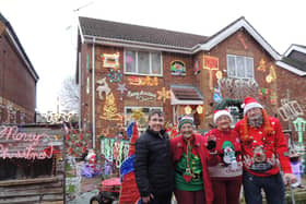 From left - Edward Miller, 14, is volunteering to help with the lights put up by, from left Jacky Cooper, Val and Mick Midgley on their Ruskington homes.