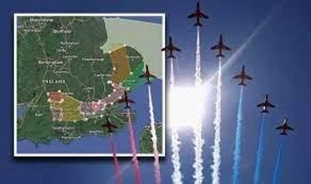 The flypast route for the Queen's Platinum Jubilee.