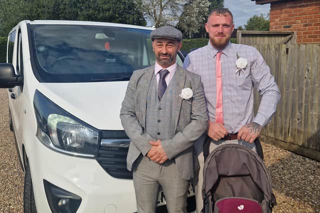 Taxi-driver Christian Sharp (right), owner of Central Cars Skegness Ltd, with another satisfied customer.