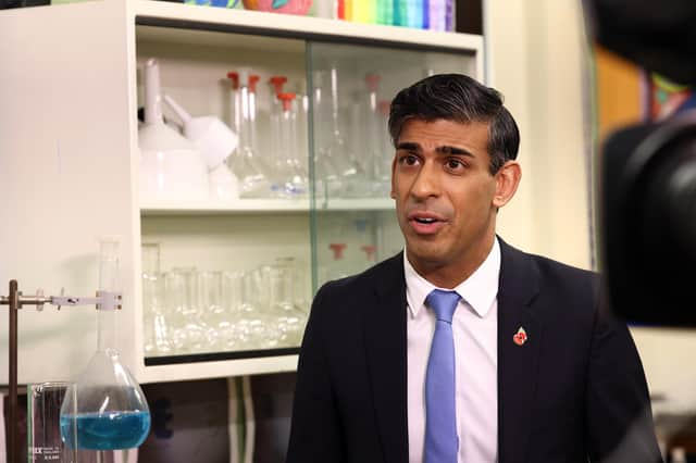 Britain's Prime Minister Rishi Sunak at Giles Academy in Old Leake. (Photo by Darren Staples - WPA Pool/Getty Images)