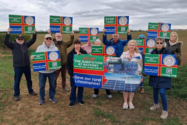 The Cliff Villages Solar Action Group at the site of the approved substation linked to Springwell Solar Farm on Green Man Road, Navenby. Credit: LDRS