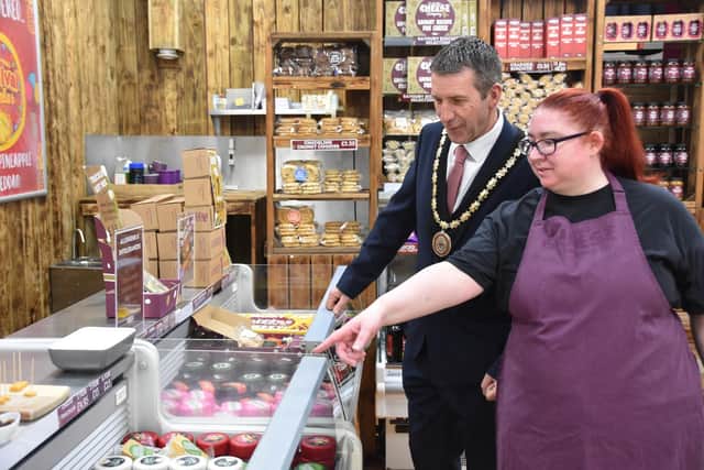Mayor of Skegness Coun Adrian Findley at the Chucking Cheese Company tasting day.