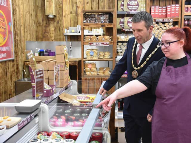 Mayor of Skegness Coun Adrian Findley at the Chucking Cheese Company tasting day.