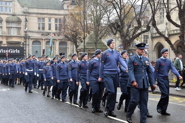 Sleaford Air Cadets parade into the Market Place.