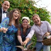 The cast of The Good Life, with Geraldine the goat.