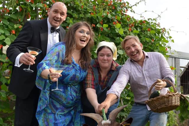 The cast of The Good Life, with Geraldine the goat.