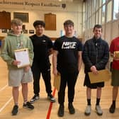 A group of six Boston Grammar School pupils collect their GCSE results.