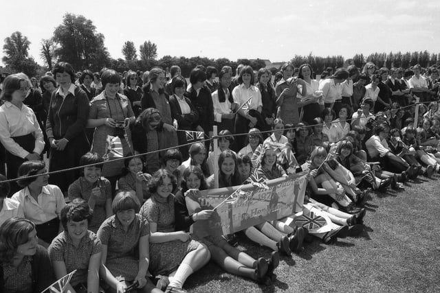 She arrived at Boston High School via helicopter, where she was greeted by cheering pupils from the High School and St Mary's RC School.