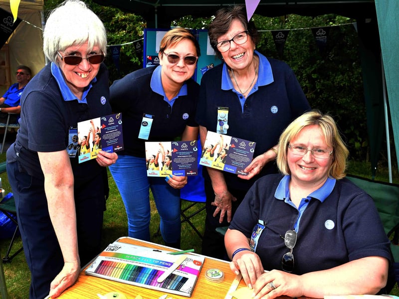 Promoting Girl Guiding via their stall are: Barbara Charity, Hannah Marriage, April Watkin and Gillian McBride.