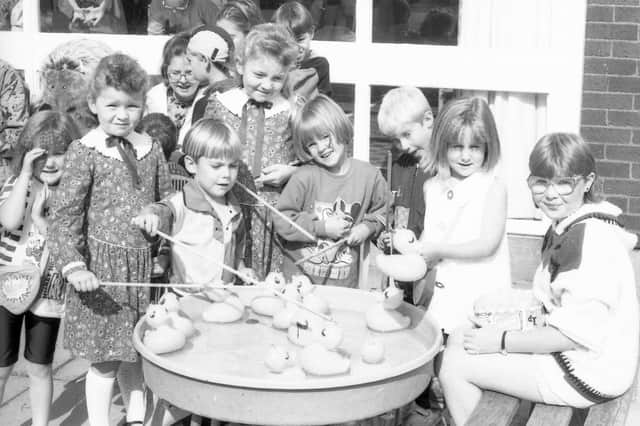 Children at Hawthorn Tree hooking ducks, just one of the sideshows at the gala.
