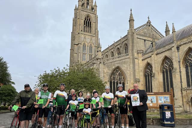 Coun Dale Broughton (right) with members of Boston Wheelers Cycle Club, promoting the Lloyds Tour of Britain coming to Boston.
