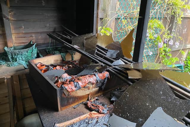 Burnt contents of one of the sheds in Coningsby Close.