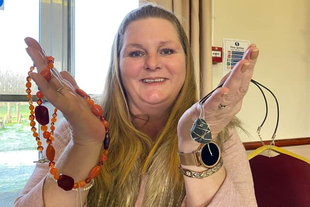 Trudy Ward makes jewellery from pebbles and shells she finds on the beaches at North Coates.