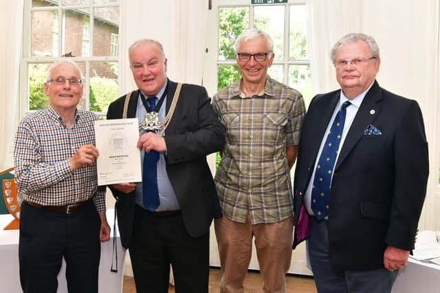 First place winner: Dion’s Wood. Pictured, from left, are: Boston Wood Chairman Adrian Isaac,  Boston Mayor Coun David Brown, Boston Woods Vice Chairman, Steve Elwood, and Dudley Bryant.