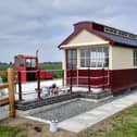 View of the repurposed GNR coal office from Skegness station being prepared for its new role as the terminus of the Lincolnshire Coast Light Railway. The station is viewed from Skegness Airfield. “Simplex” diesel locomotive “Sark” is in adjacent to the platform. © Andy Stevens
