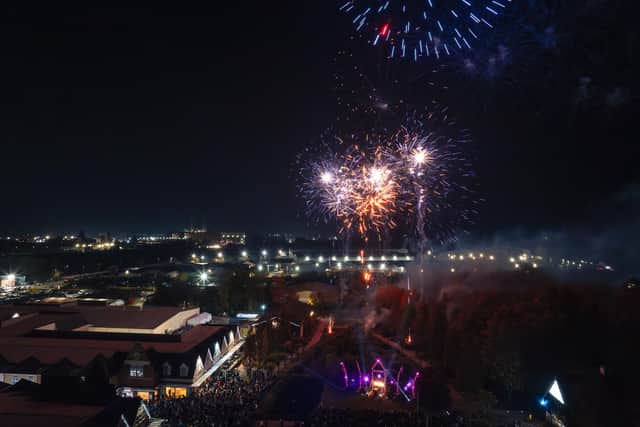 An aerial view of a previous Fireworks & Music Spectacular at Springfields