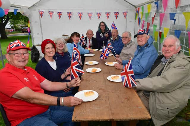 Helpringham jubilee street party on the village green. From left - Steve Turner, Alison Turner, Tess Taylor, Tracey Madden, Michael Hartley, Zoe Watson, Malcolm Ternouth, Bill Mainwaring, Ron Andrew and Paul Sharman.
