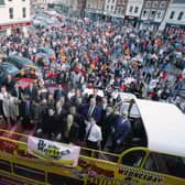 A scene from Boston United's open-top bus tour in May 2000 following championship glory in the Dr Martens League.