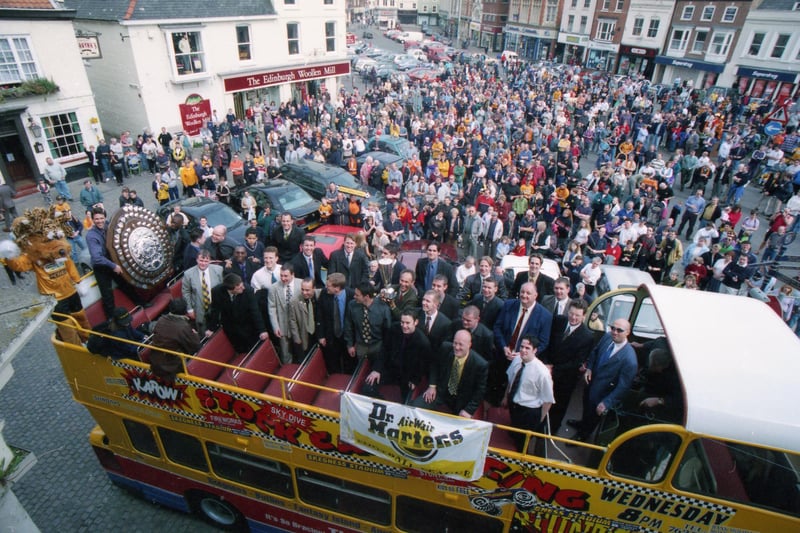 A scene from Boston United's open-top bus tour in May 2000 following championship glory in the Dr Martens League.