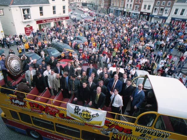 A scene from Boston United's open-top bus tour in May 2000 following championship glory in the Dr Martens League.