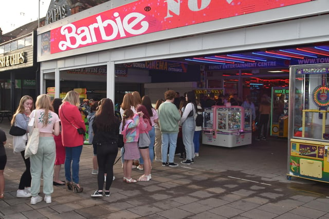 Customers wearing pink were queuing outside the Tower Cinema, Skegness, to get a seat for the UK release of Barbie.