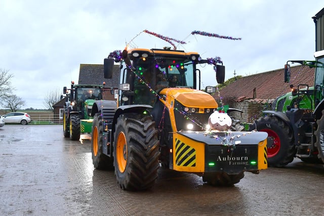 Decorated tractors for the Harmston YFC festive tractor run.